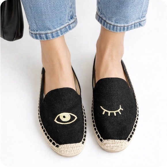 Soludos Shoes - Soludos x Jason Polan Eye Wink Espadrilles Black Canvas Slip On Shoes Women’s 8